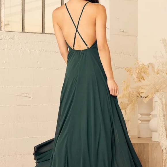 Lulus Mythical Kind of Love Dark Green Cross Back Formal Maxi Dress - Picture 3 of 14